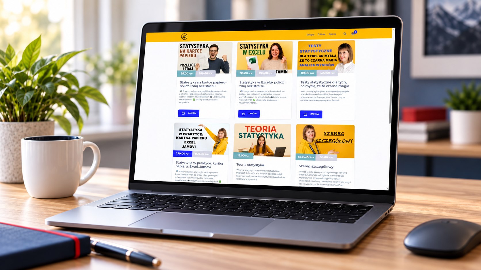 Platforma kursowa Pomoc-Statystyka.pl na ekranie laptopa
