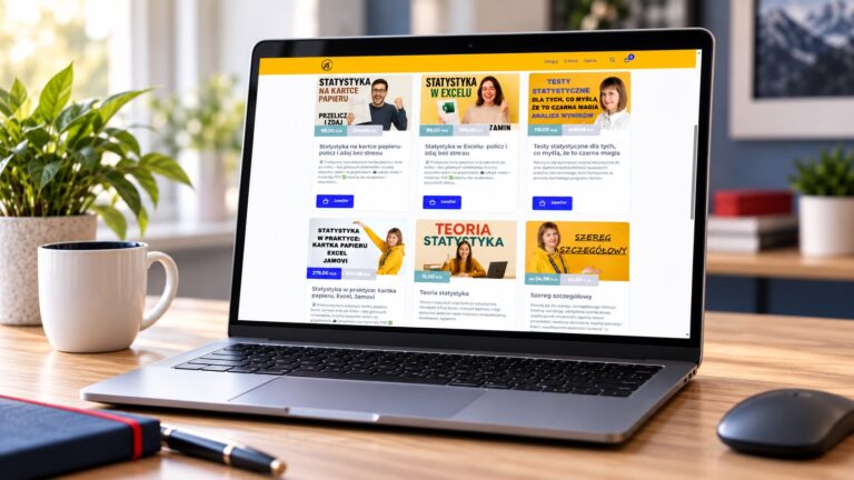 Platforma kursowa Pomoc-Statystyka.pl na ekranie laptopa